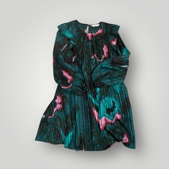 Nine West Ruffle Sleeve Blouson Mini Dress Women Medium Green Whimsigoth Shimmer - Picture 5 of 15